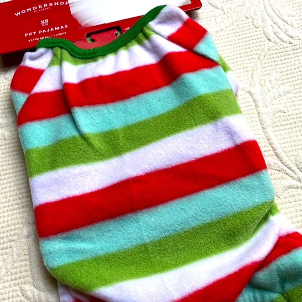 Pet Christmas Pajamas Fleece Flannel Striped Green Red White - Wondershop